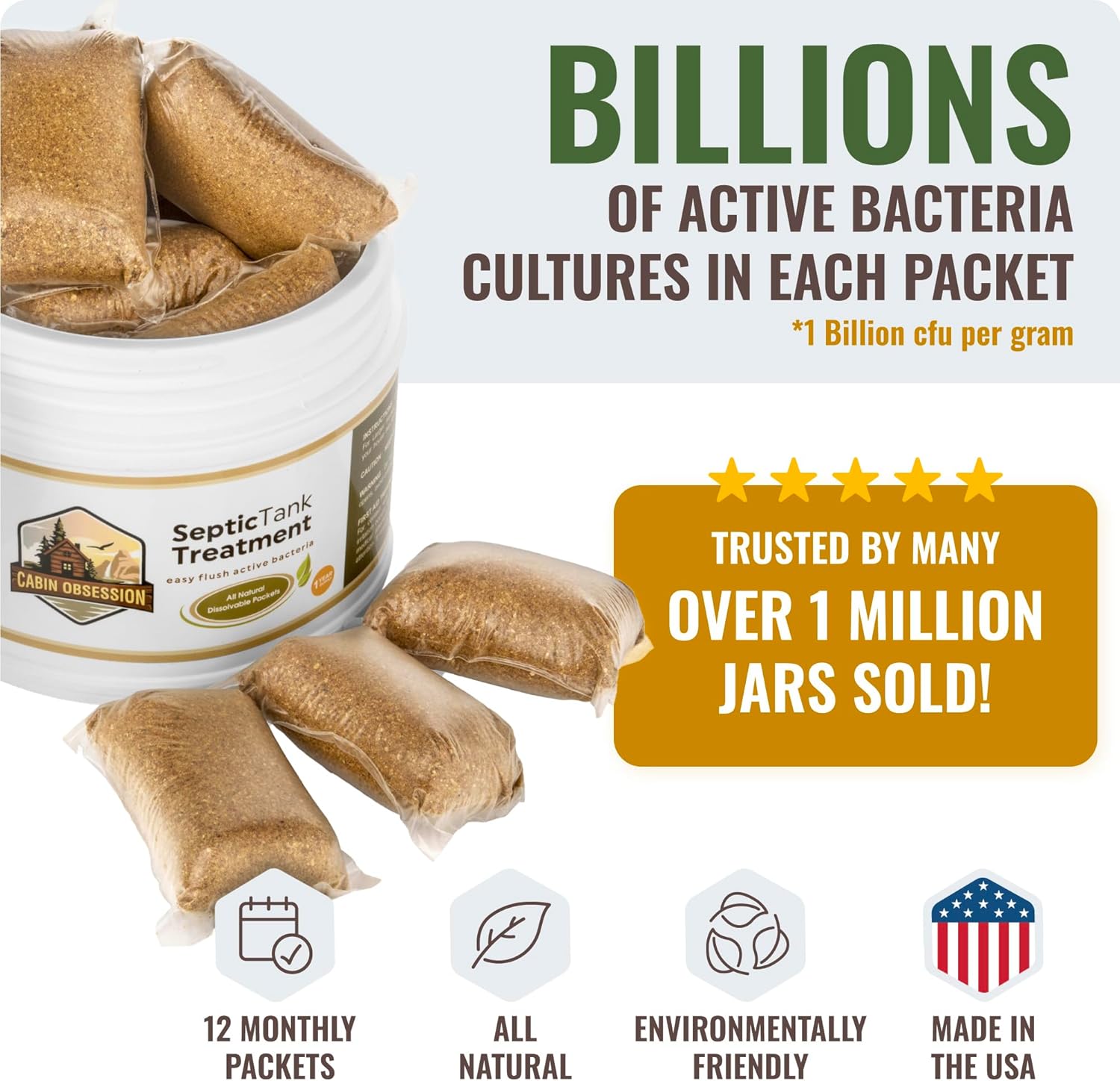 Septic Tank Treatment - 1 Year Supply of Septic Safe Dissolvable Easy Flush Live Bacteria Packets (12 Count)