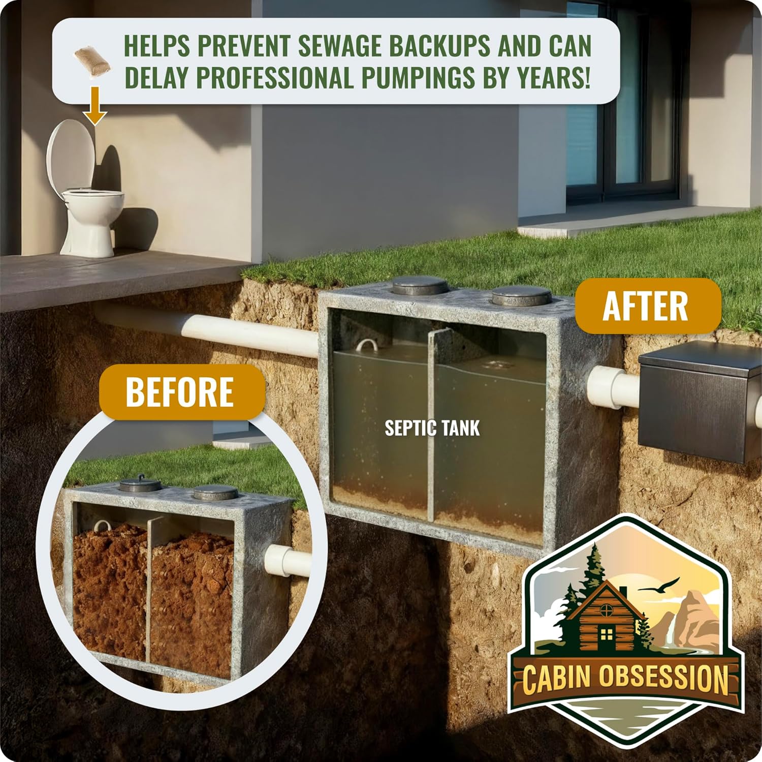 Septic Tank Treatment - 1 Year Supply of Septic Safe Dissolvable Easy Flush Live Bacteria Packets (12 Count)