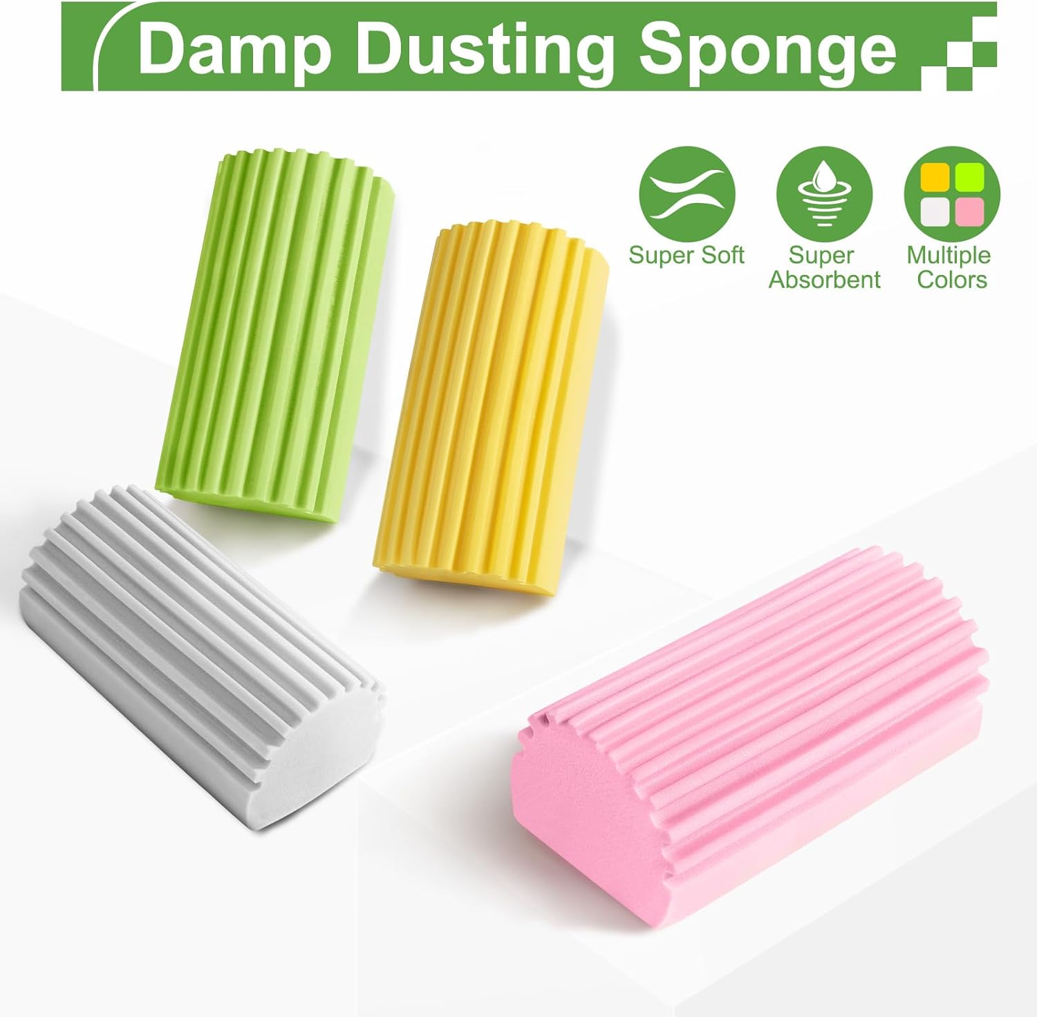 4-Pack Damp Clean Duster Sponge,Reusable Magic Dusting Sponge Brush for Cleaning