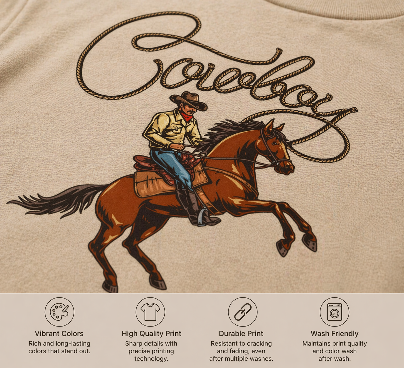 Cowboy Graphic Beige T-Shirt
