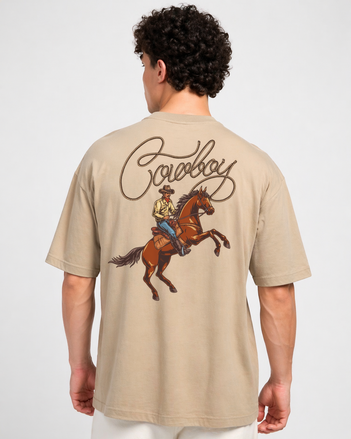 Cowboy Graphic Beige T-Shirt