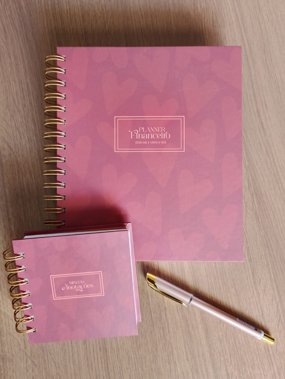 Kit Planner financeiro marrom e bloco de anotações