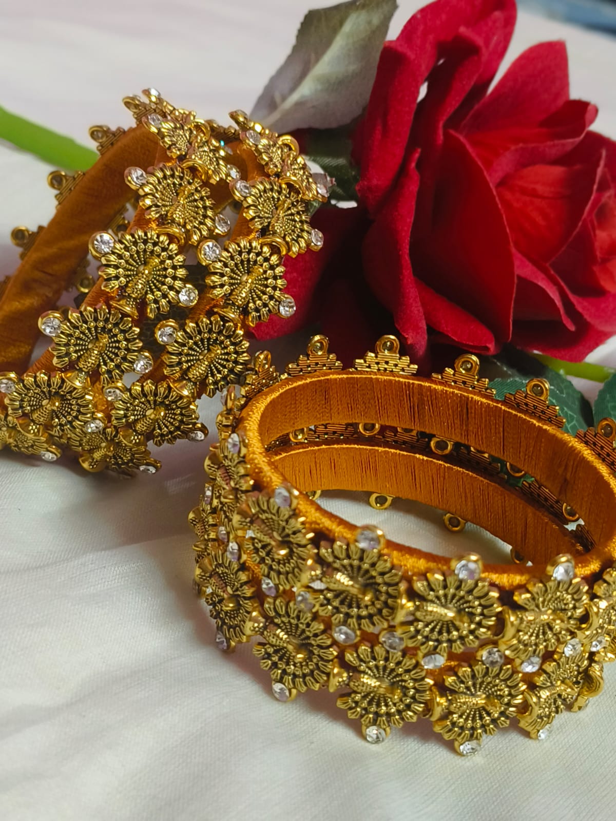 Gold Floral Embellished Bangles