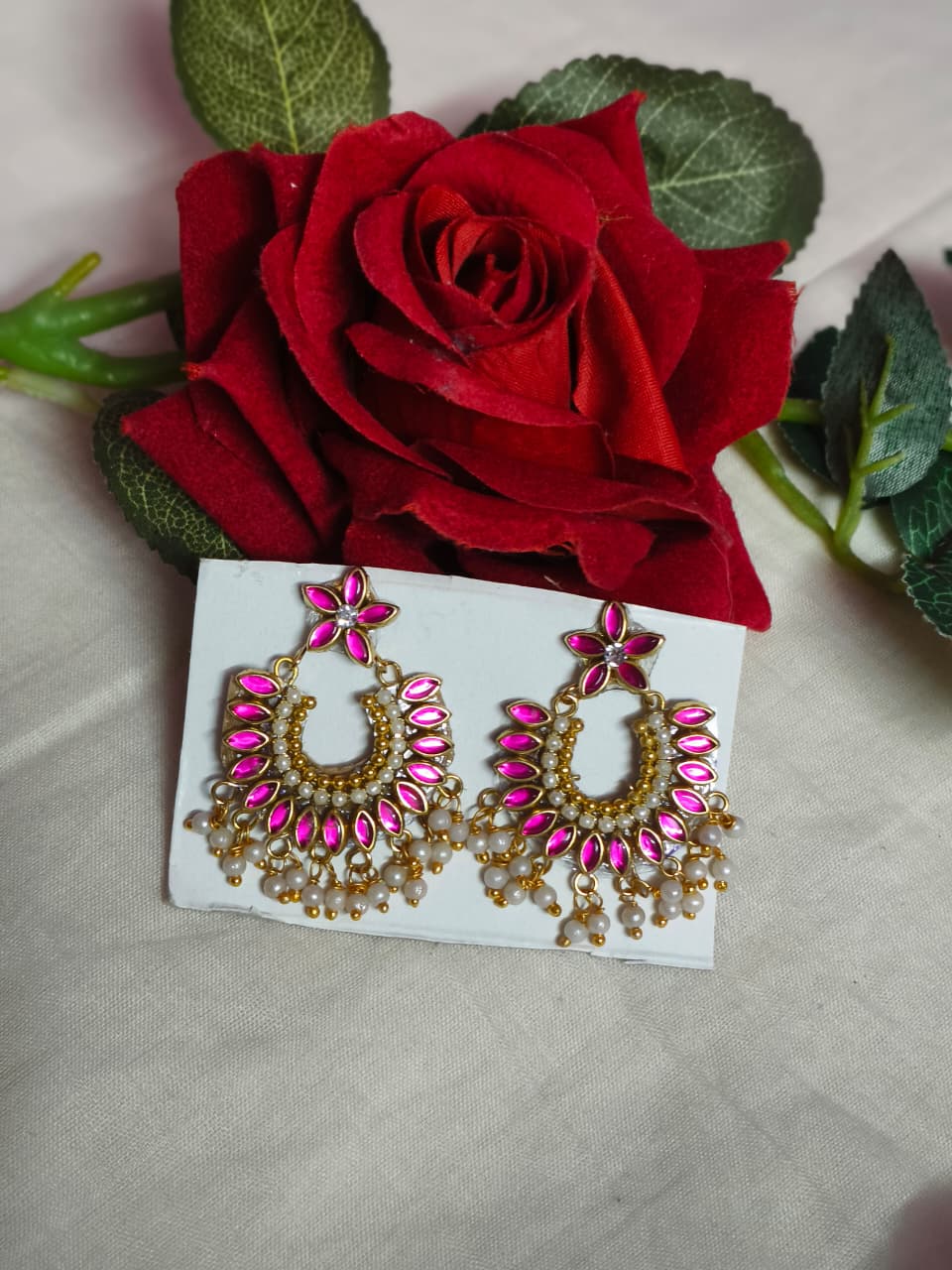 Pink Kundan Earrings