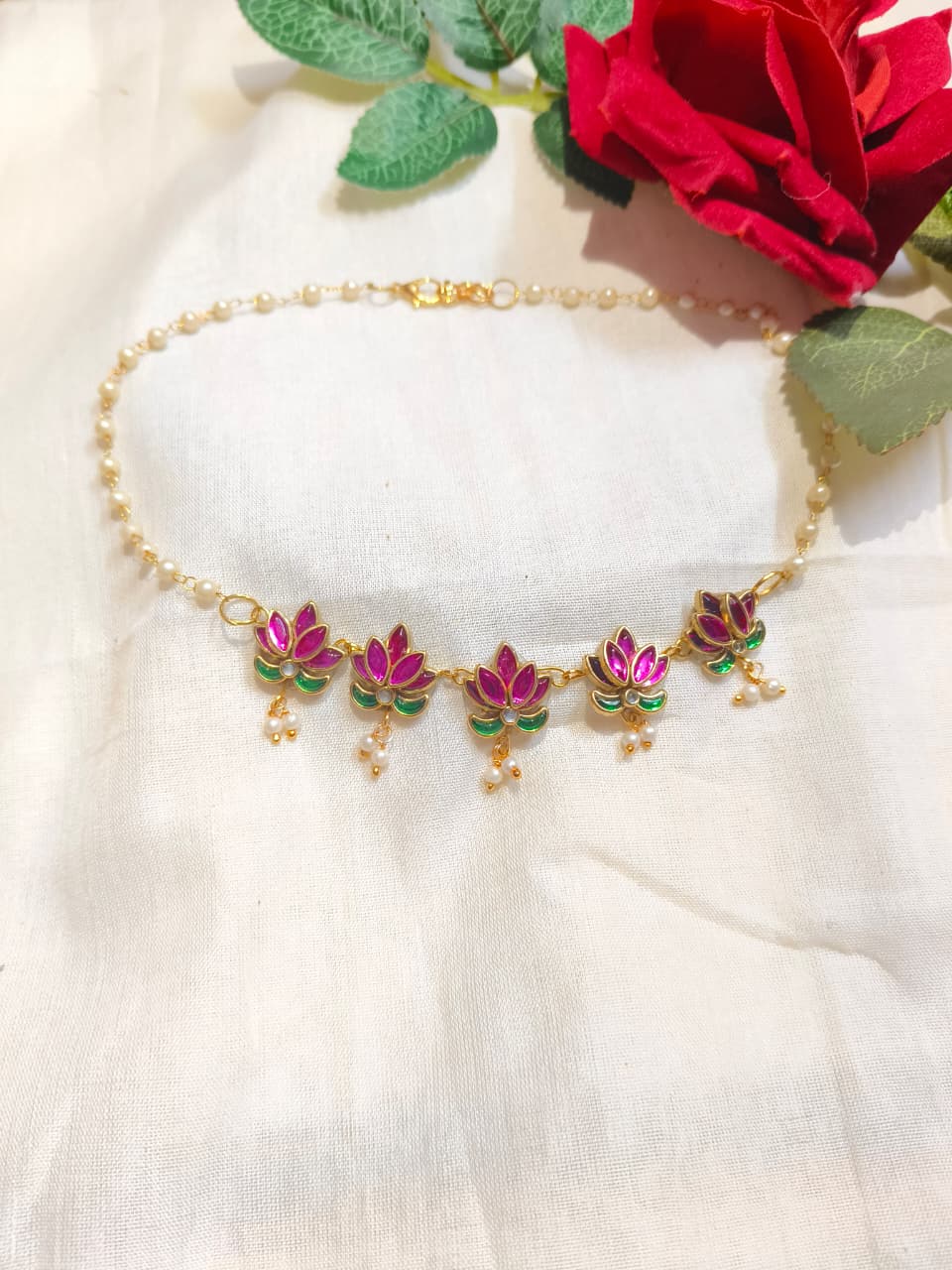 Lotus Charm Pearl Necklace