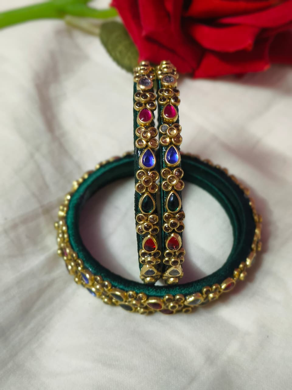 Elegant Multi Colour Kundan Silk Thread Bangles