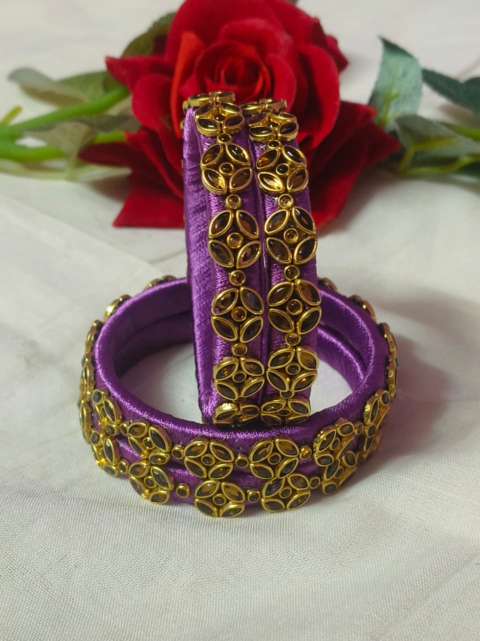 Purple Designer Silk Thread Bangles Set