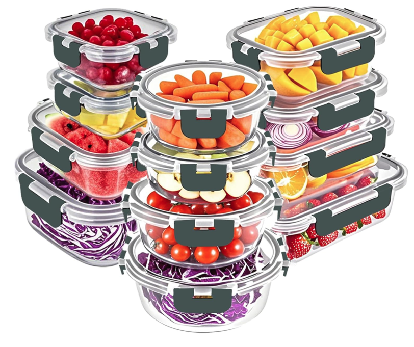 VERONES 12 Packs Glass Food Storage Containers Set, Airtight Glass Lunch Containers, Glass Meal Prep Containers with Lids,Exclusive of BPA, for Microwave, Oven, Freezer & Dishwasher Friendly,Grey