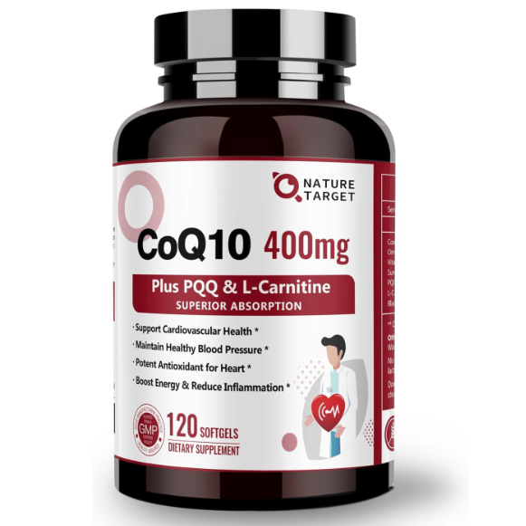 NATURE TARGET CoQ10-400mg with PQQ, Omega-3s & L-Carnitine, High Absorption Coenzyme-Q10 with BioPerine, Supports Heart, Brain, Immune System, Energy Production, 120 Servings