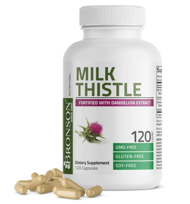 Bronson Milk Thistle Silymarin Marianum & Dandelion Extract Liver Health Support, Antioxidant Support, Detox, 120 Capsules