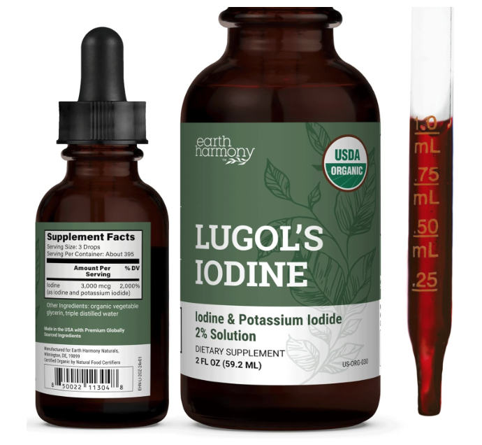 Organic Lugol's Iodine, Iodine and Potassium Iodide 2% Solution 3000 mcg - Liquid Supplement Drops for Thyroid Support for Women & Men, Metabolism Health, Detox Boost - Non-GMO, 395 Servings (2 Oz)