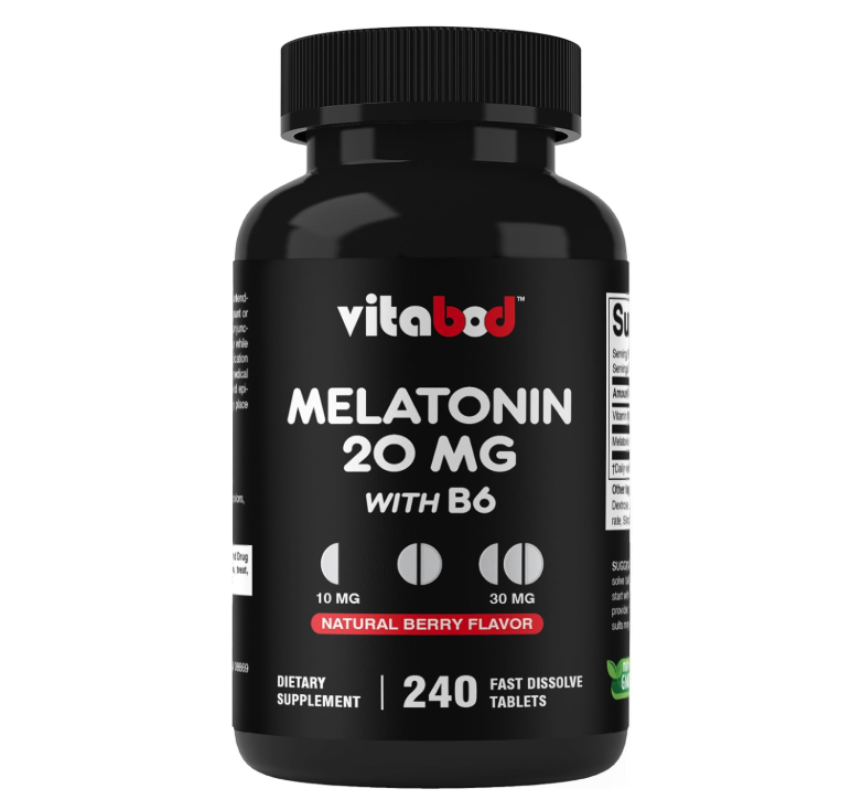 Melatonin 20 mg - 240 Fast Dissolve Tablets - Drug Free - Natural Berry Flavor - Vegetarian, Non-GMO, Gluten Free 240 Count (Pack of 1) (240 Count (Pack of 1))