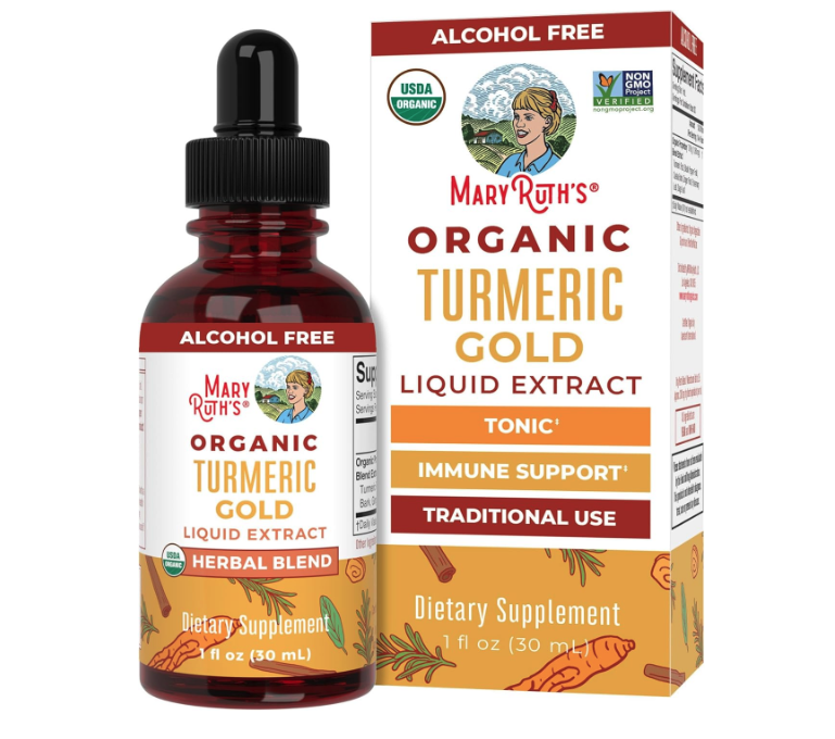 MaryRuth Organics USDA Turmeric Gold Liquid Drops | Herbal Blend | Turmeric Curcumin | Black Pepper | Cassia Cinnamon Bark | Ginger Root | Immune Support | Non-GMO Project Verified | Vegan | 1oz
