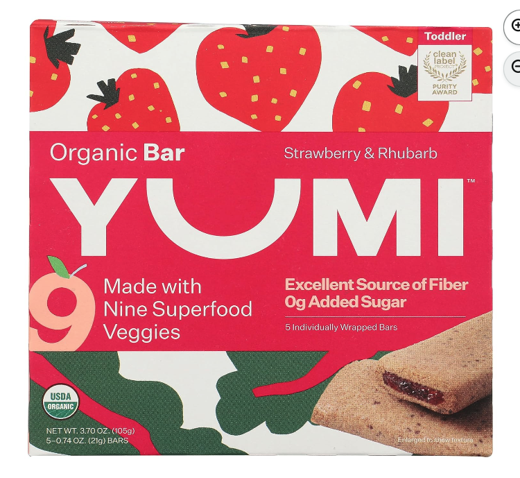 Yumi, Bars Toddler Strawberry Rhubarb Organic, 3.7 Ounce