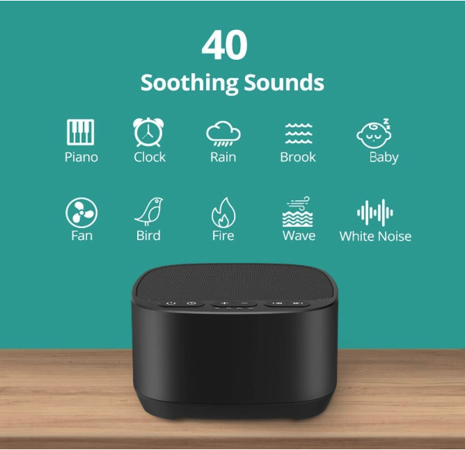 Magicteam Sleep Sound White Noise Machine with 40 Natural Soothing Sounds and Memory Function 32 Levels of Volume Powered by AC or USB and Sleep Timer Sound Therapy for Baby Kids Adults (B-Black)