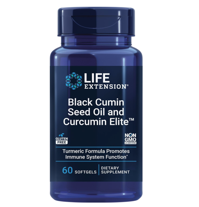 Life Extension Black Cumin Seed Oil and Curcumin Elite, Black Cumin, Turmeric Extract, Immune Health Support, high bioavailability, Whole-Body Health, Gluten Free, Non-GMO, 60 softgels