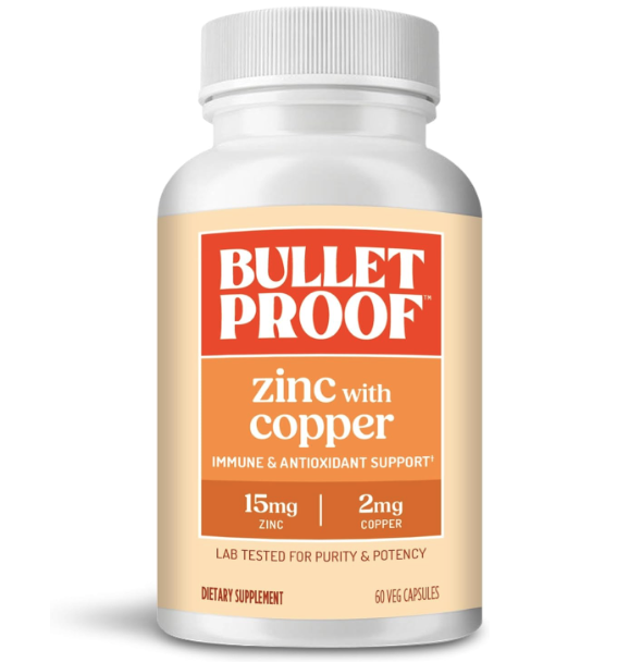 Bulletproof Zinc with Copper Capsules, 60 Count, Minerals and Antioxidant Supplement for Immunity and Mood