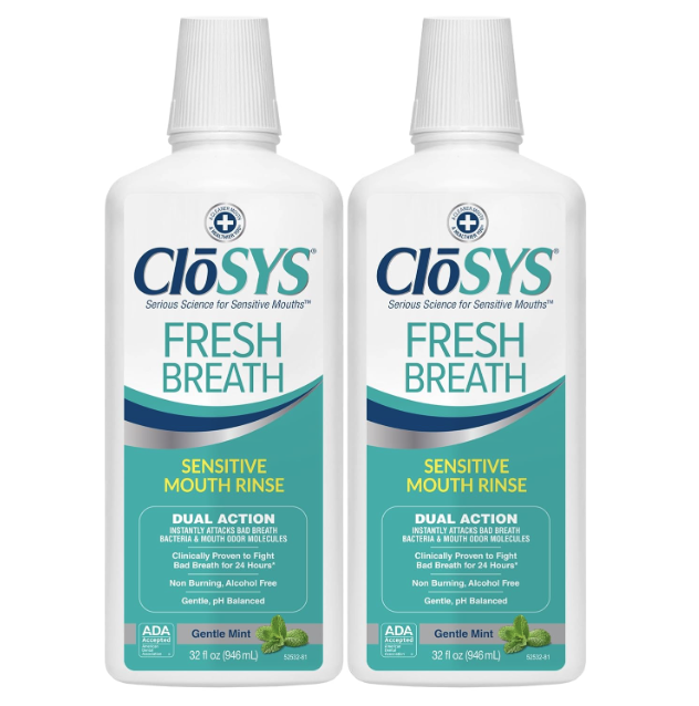 CloSYS Mouthwash, 32 Ounce, 2 Count, Fresh Breath Mouthwash, Gentle Mint, Alcohol Free, Dye Free, pH Balanced Mouth Wash, Helps Soothe Entire Mouth, Fights Bad Breath