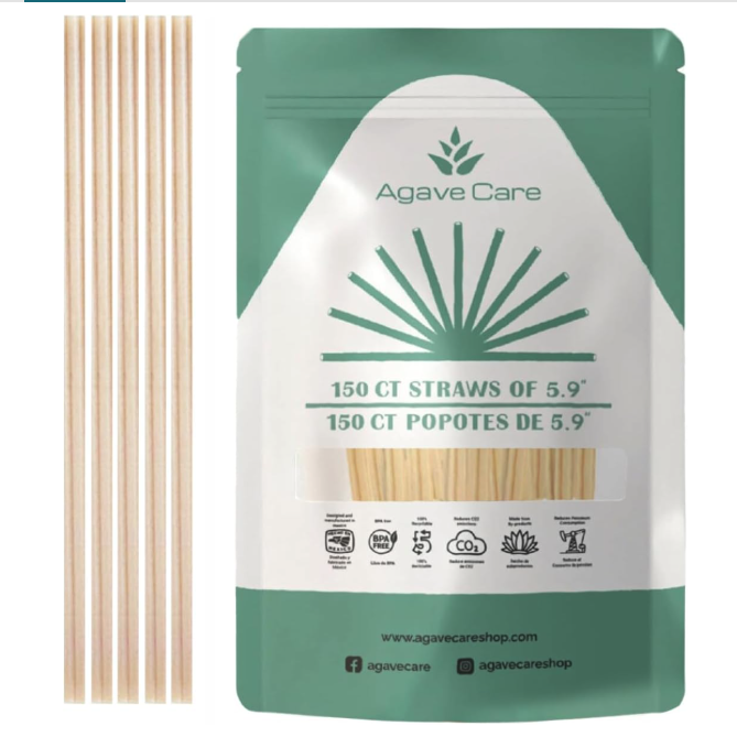 150 Pack 5.9" Biodegradable Cocktail Unwrapped Straws W/Agave Fibers - Eco-Friendly Drinking Straws Choice for Compostable, Healthy, Safe & Reusable Cocktail Sipping Experience - Natural