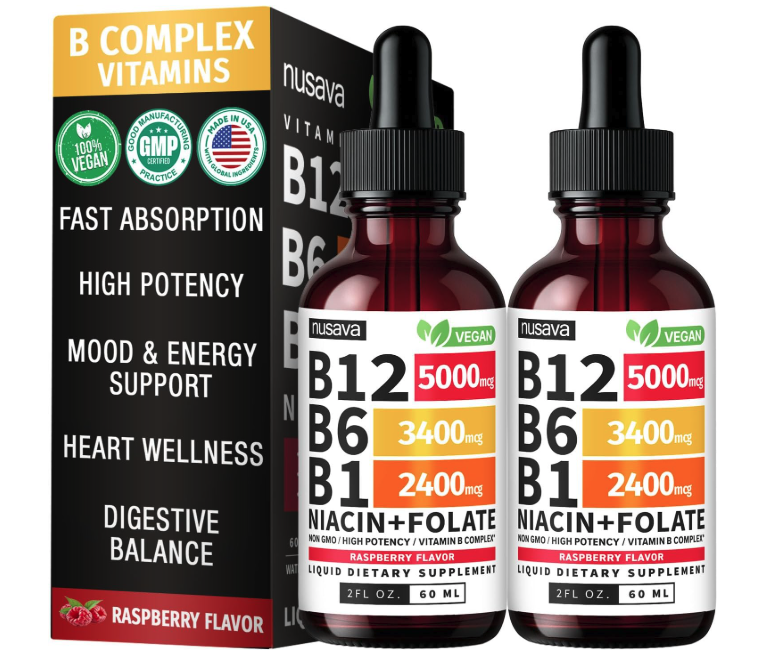 (2 Pack) Vitamin B12 and B6 Liquid Drops, B12 Sublingual Vitamin B Complex - B 12 Vitamin 5000mcg - B12 Methylcobalamin for Energy, Brain, and Heart Support with 27,200 mcg, Raspberry, 80 Servings