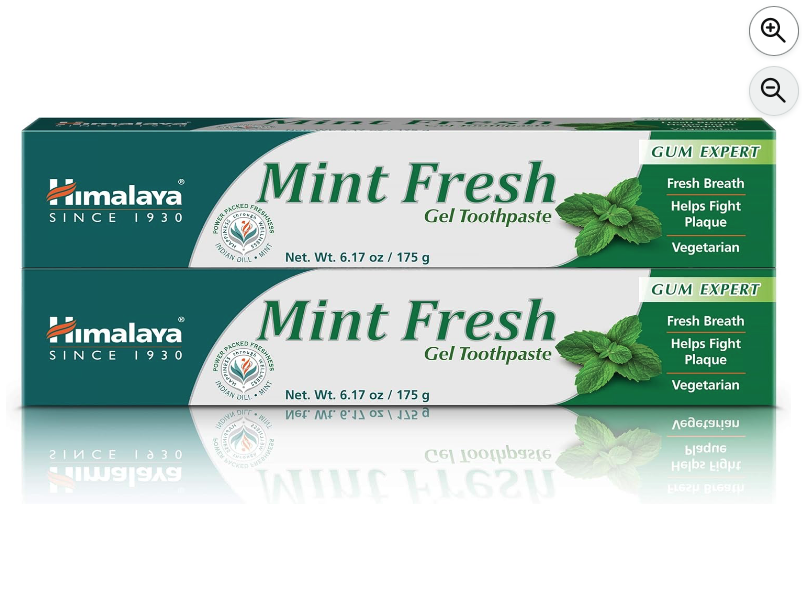 Himalaya Mint Fresh Gel Toothpaste, Fluoride Free to Reduce Plaque & Brighten Teeth, 6.17 oz, 2 Pack
