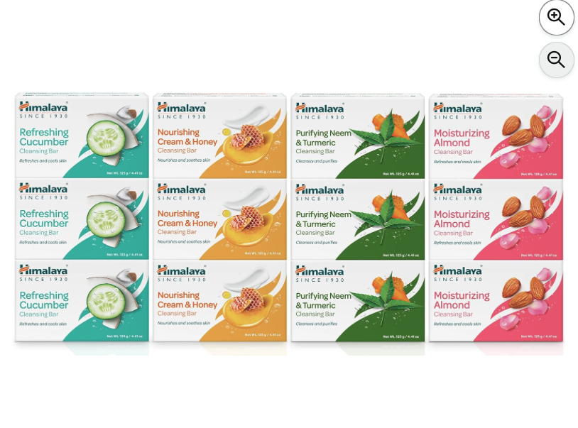Himalaya Cleansing Bar Soaps Variety Pack, Neem & Turmeric, Almond, Cream & Honey and Cucumber, 4.41 oz, 12 Pack