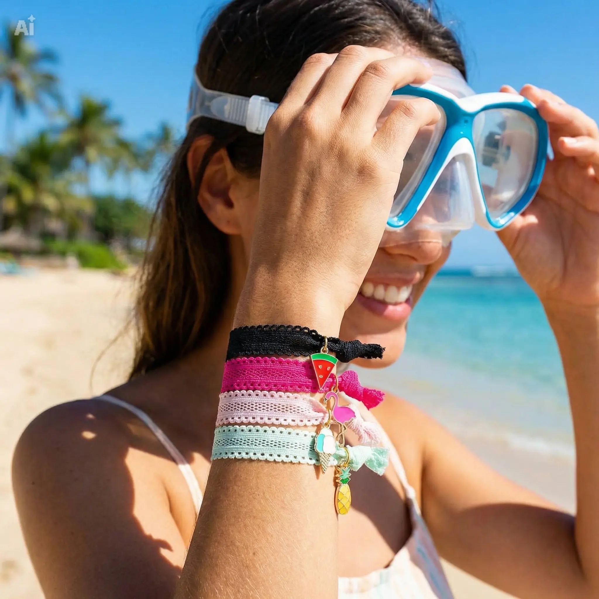 LIKERY „Summerfresh“ Haargummis & Armbänder – weiche Stoffbänder mit sommerlichen Anhängern