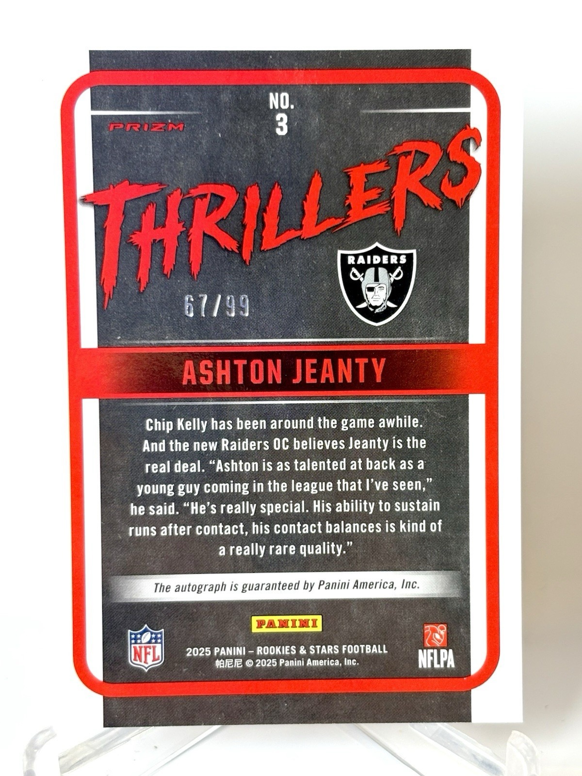 Ashton Jeanty Auto 2025 Panini Rookies & Stars Thrillers #3 Signatures