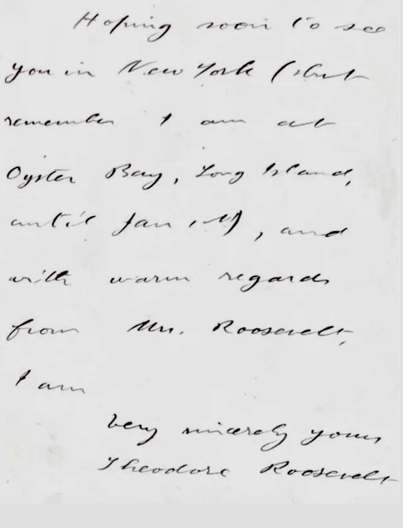 Theodore Roosevelt Handwritten Words “to you” 