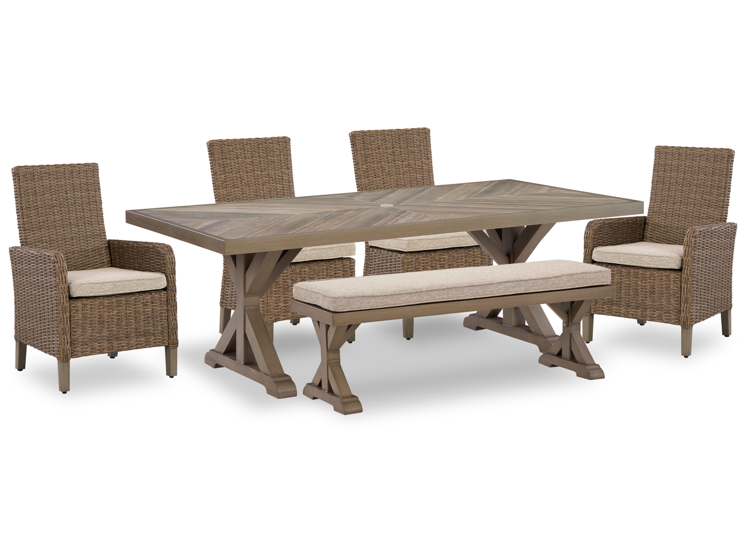 Revare Beach, Dining table + Bench + 4 Chairs 