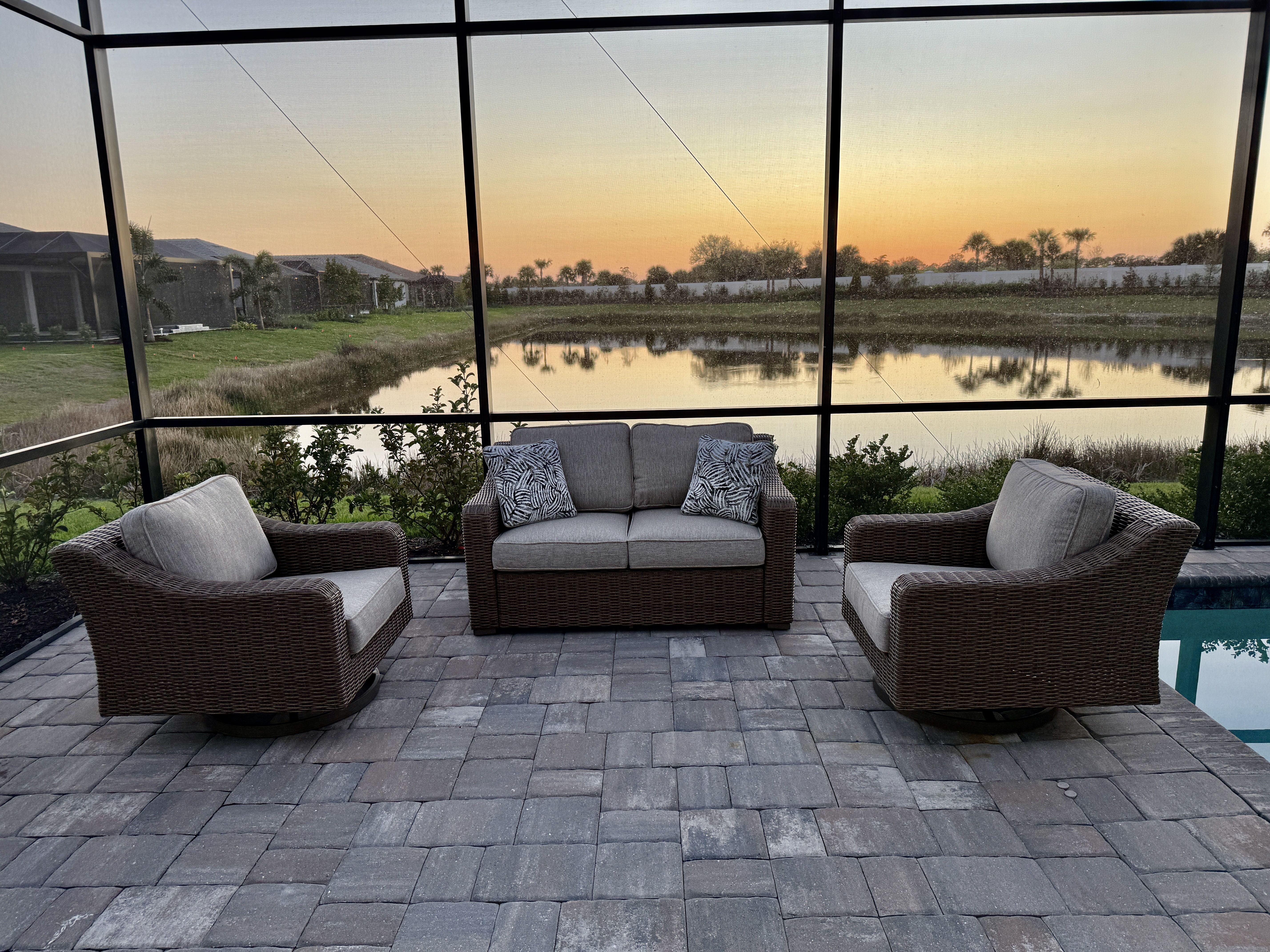 Revare Beach, Love Seat +  2 Rocking Swivel Chairs 