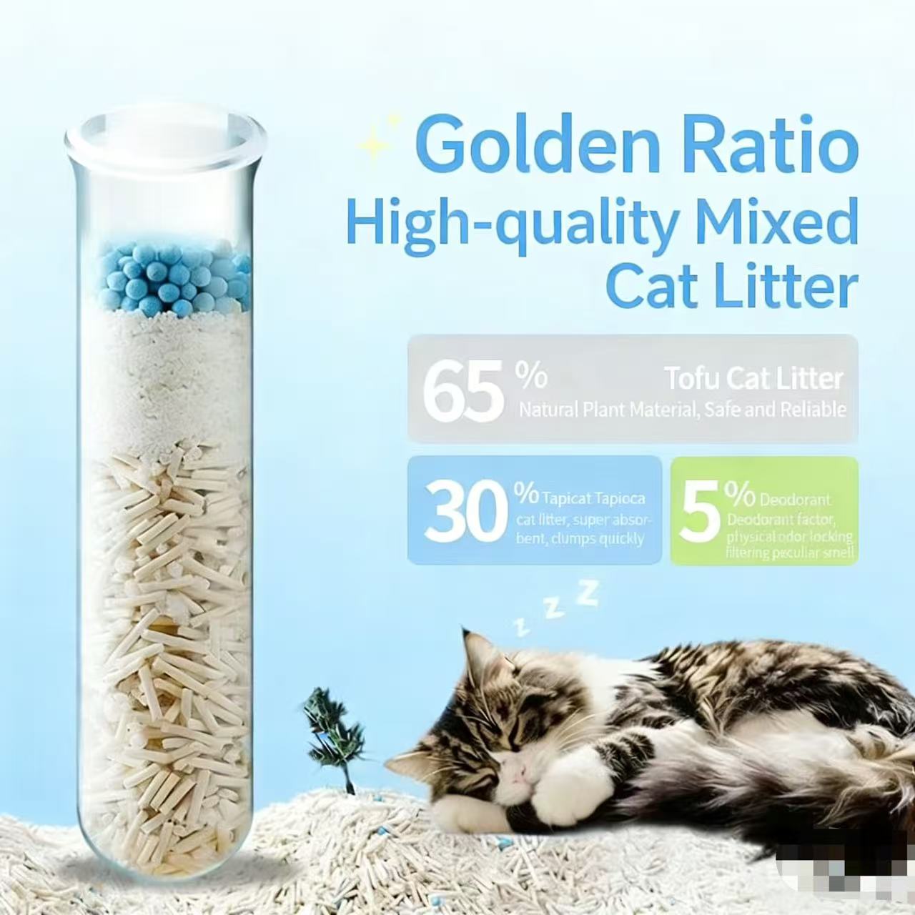 Tofu and cassava mixed cat litter