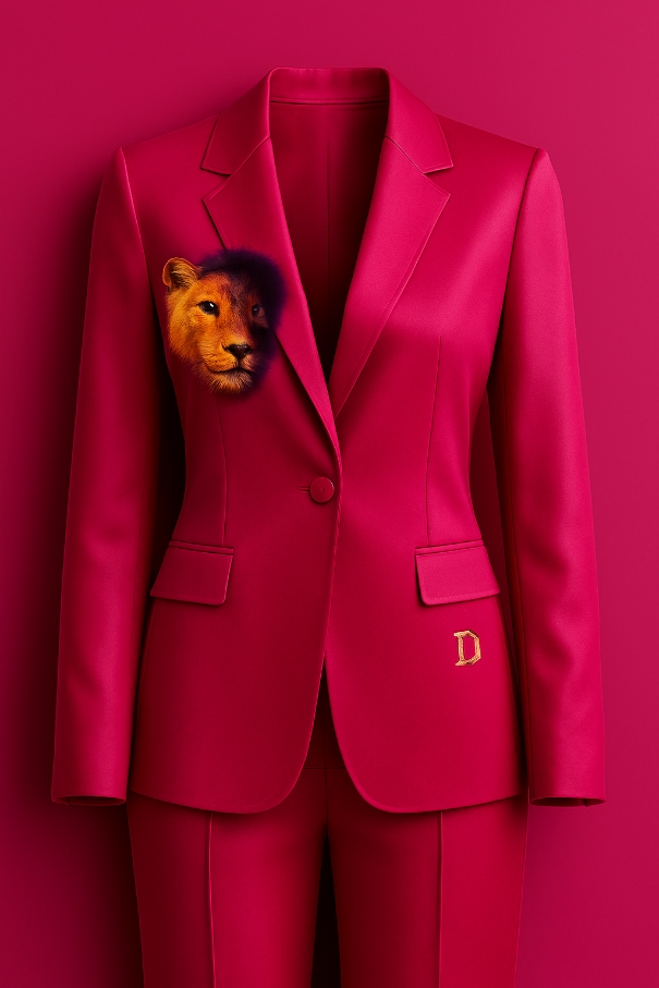 Lion Embroidered Fuchsia Blazer Suit
