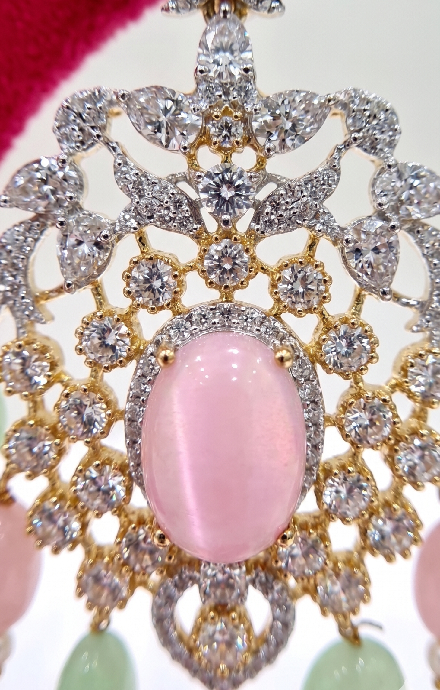 Elysian Blush & Mint Statement Crystal Chandbali Earrings