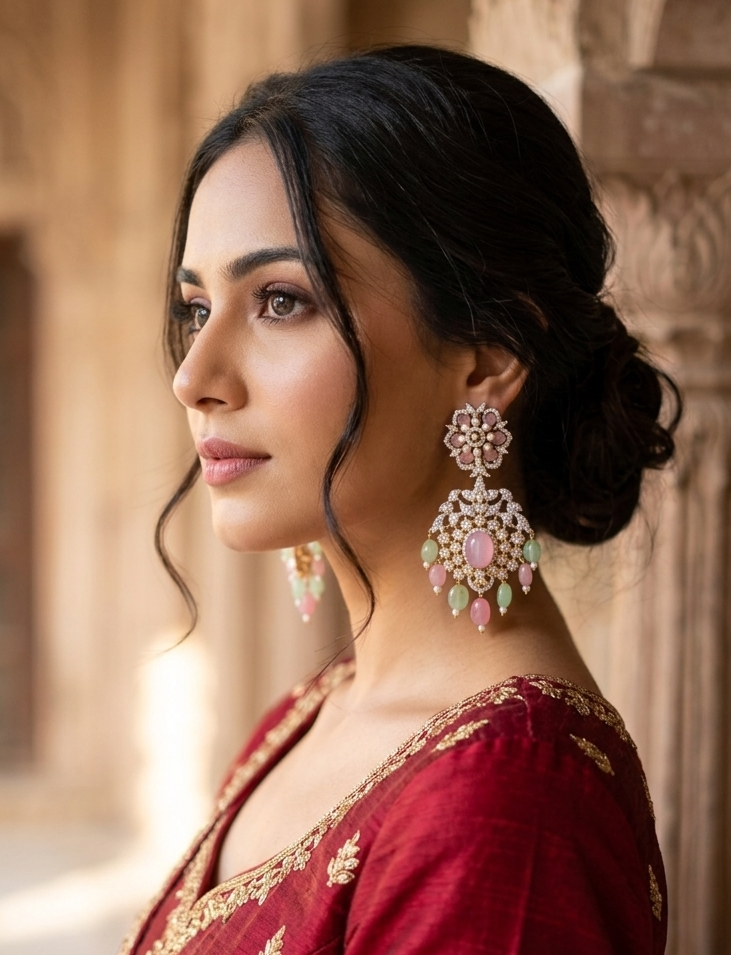 Elysian Blush & Mint Statement Crystal Chandbali Earrings