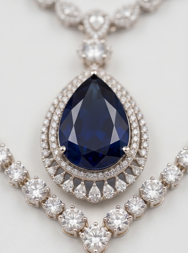 Blue Sapphire Necklace & Earring Set Blue NEC-005