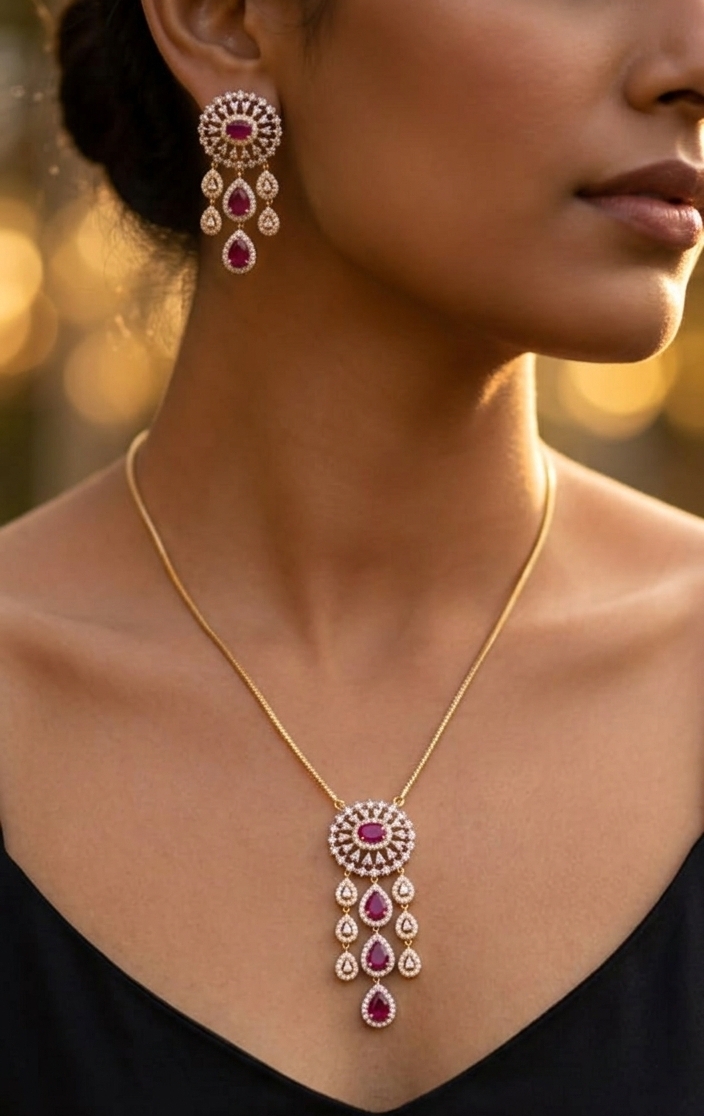 Ruby & Diamond Necklace Set NEC-003