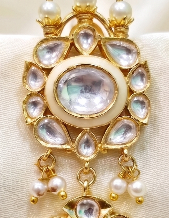 Kundan Statement Drop Earrings Blue