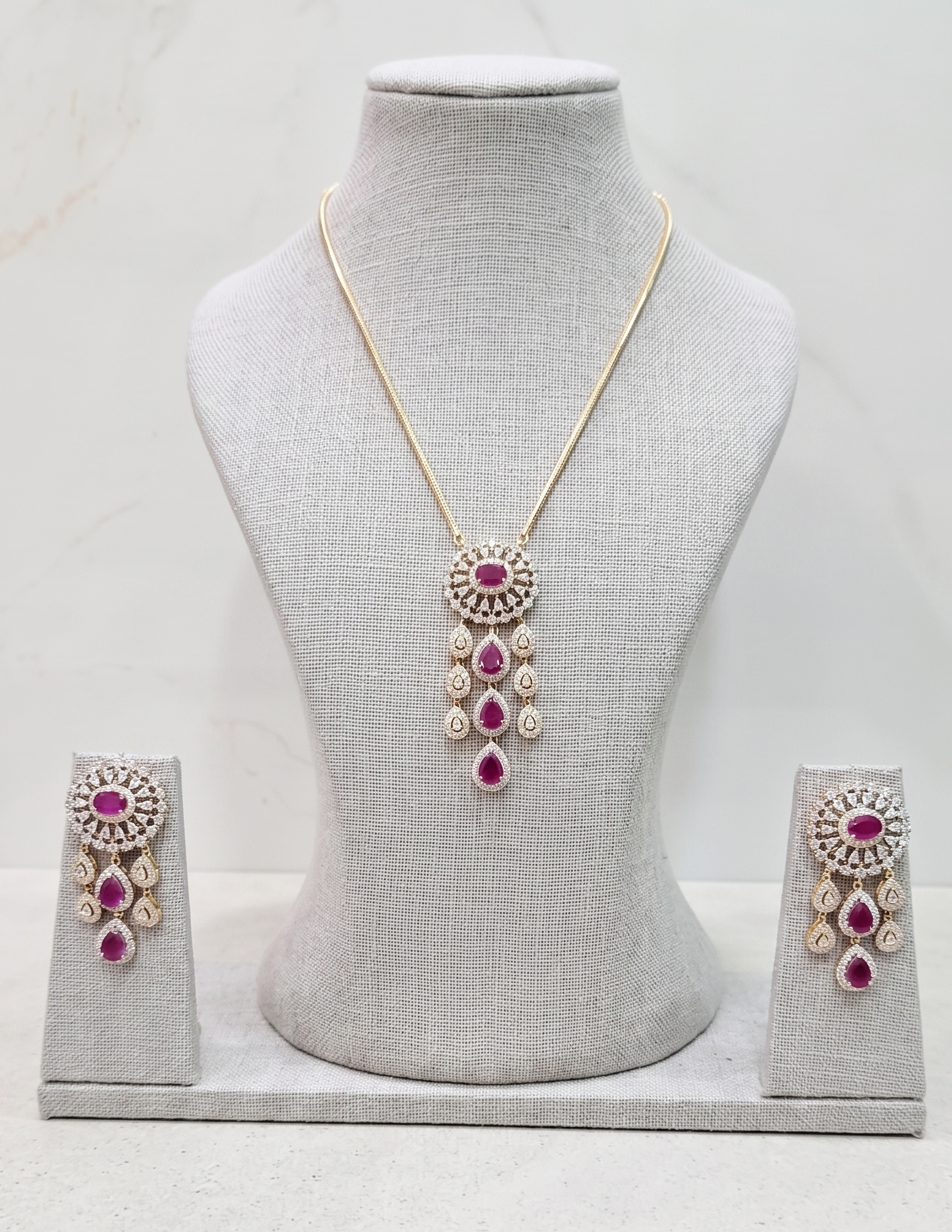 Ruby & Diamond Necklace Set NEC-003
