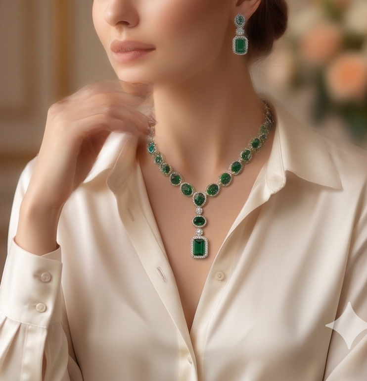 Emerald Necklace & Earring Set Green NEC-004
