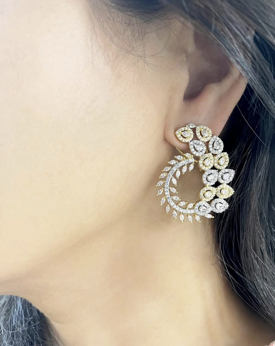 Elegant Leaf Motif Diamond Earrings