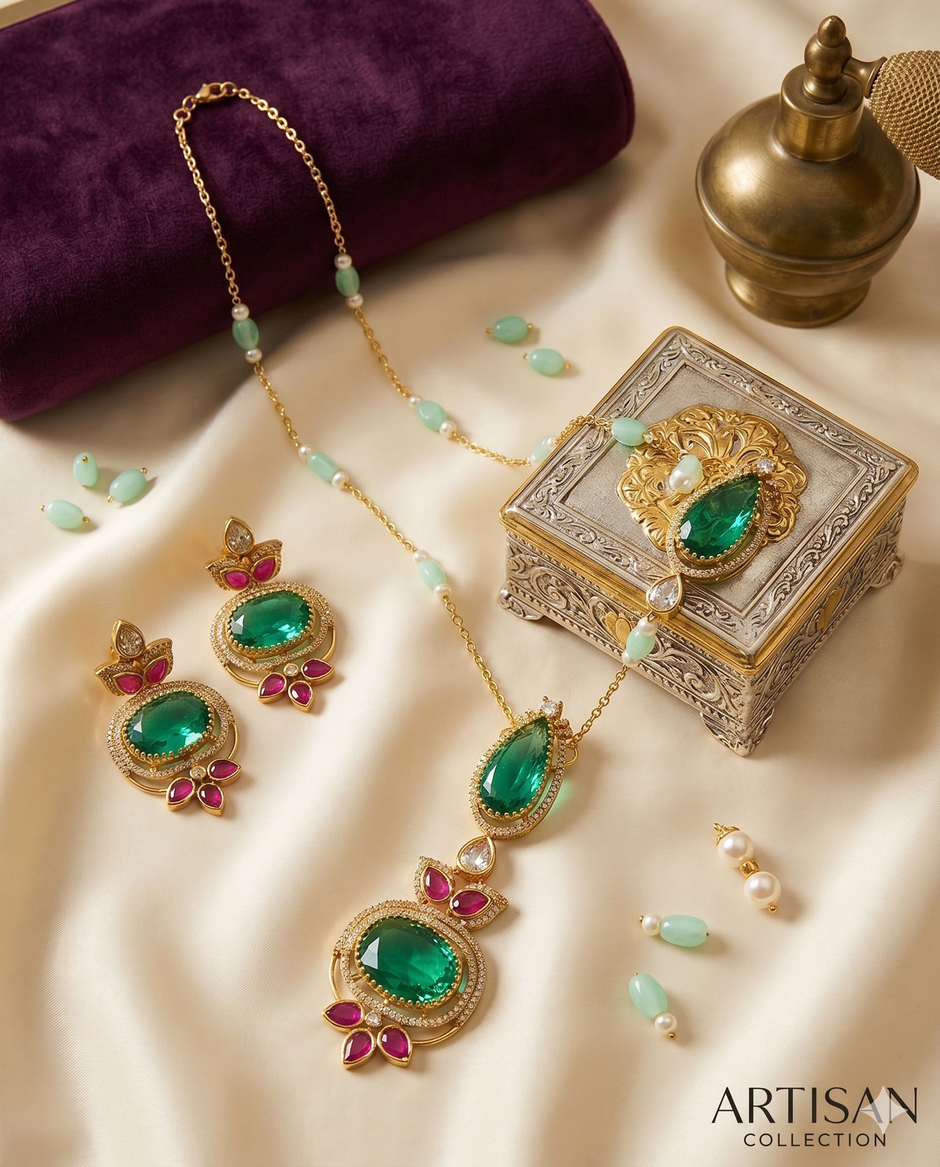 Mint & Pink Designer Necklace Set NEC-002