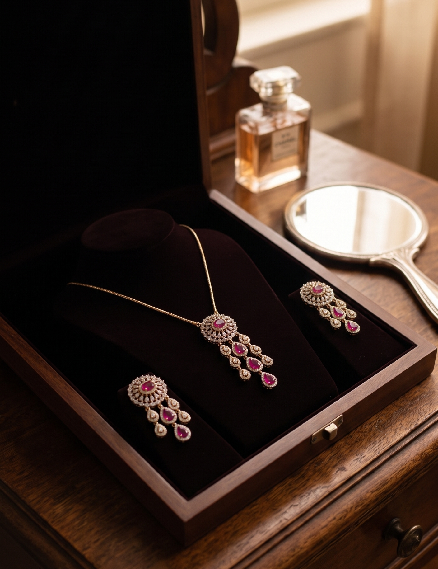 Ruby & Diamond Necklace Set NEC-003