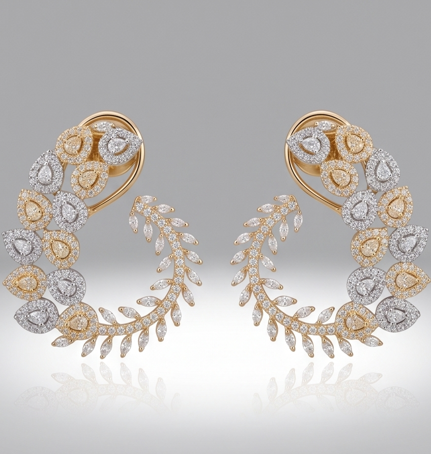 Elegant Leaf Motif Diamond Earrings