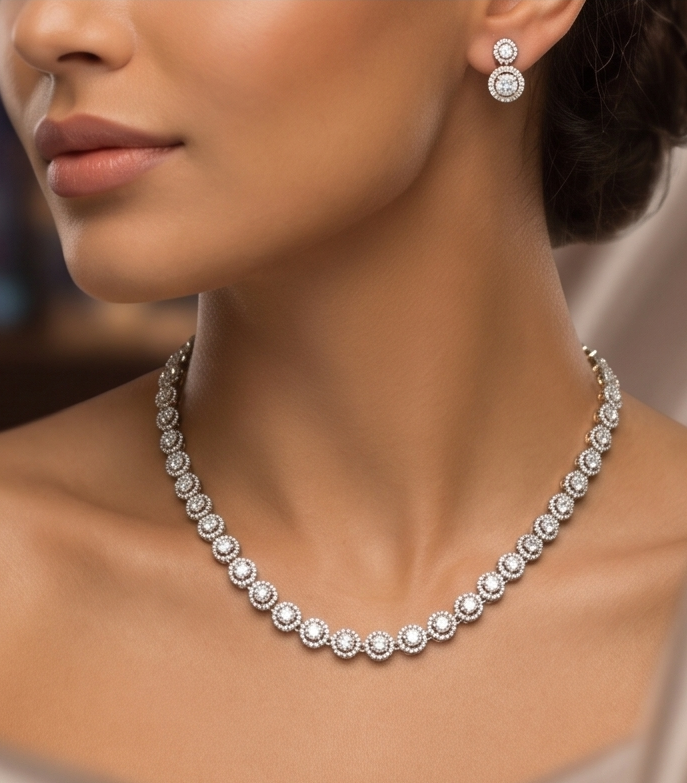 Elegant Diamond Necklace Set NEC-006