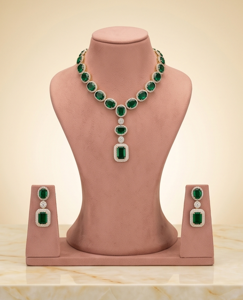 Emerald Necklace & Earring Set Green NEC-004