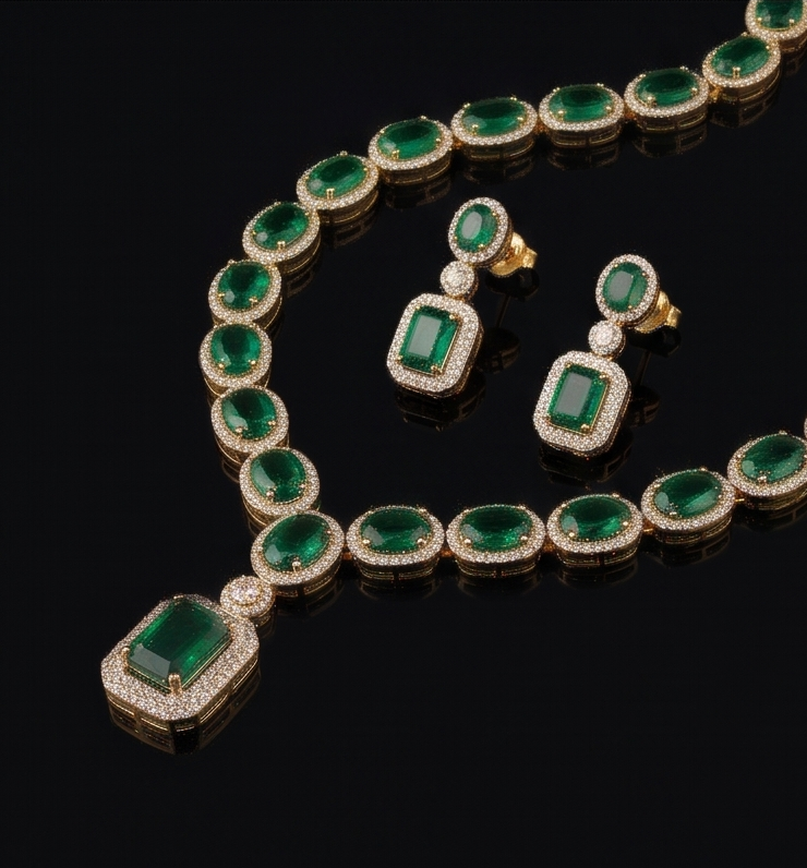 Emerald Necklace & Earring Set Green NEC-004
