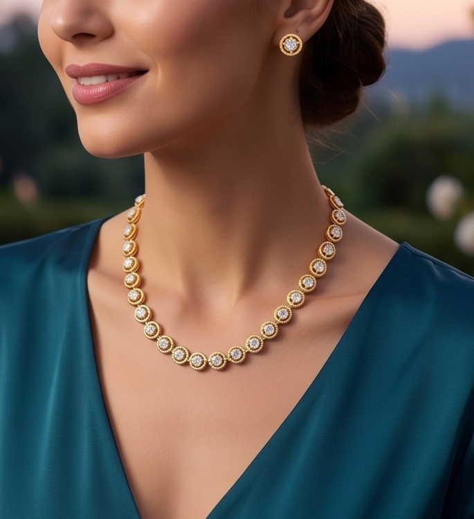 Gold & Crystal Necklace Set NEC-007