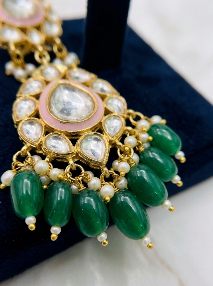 Aura Emerald & Kundan Statement Green Drop Earrings
