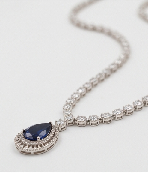 Blue Sapphire Necklace & Earring Set Blue NEC-005